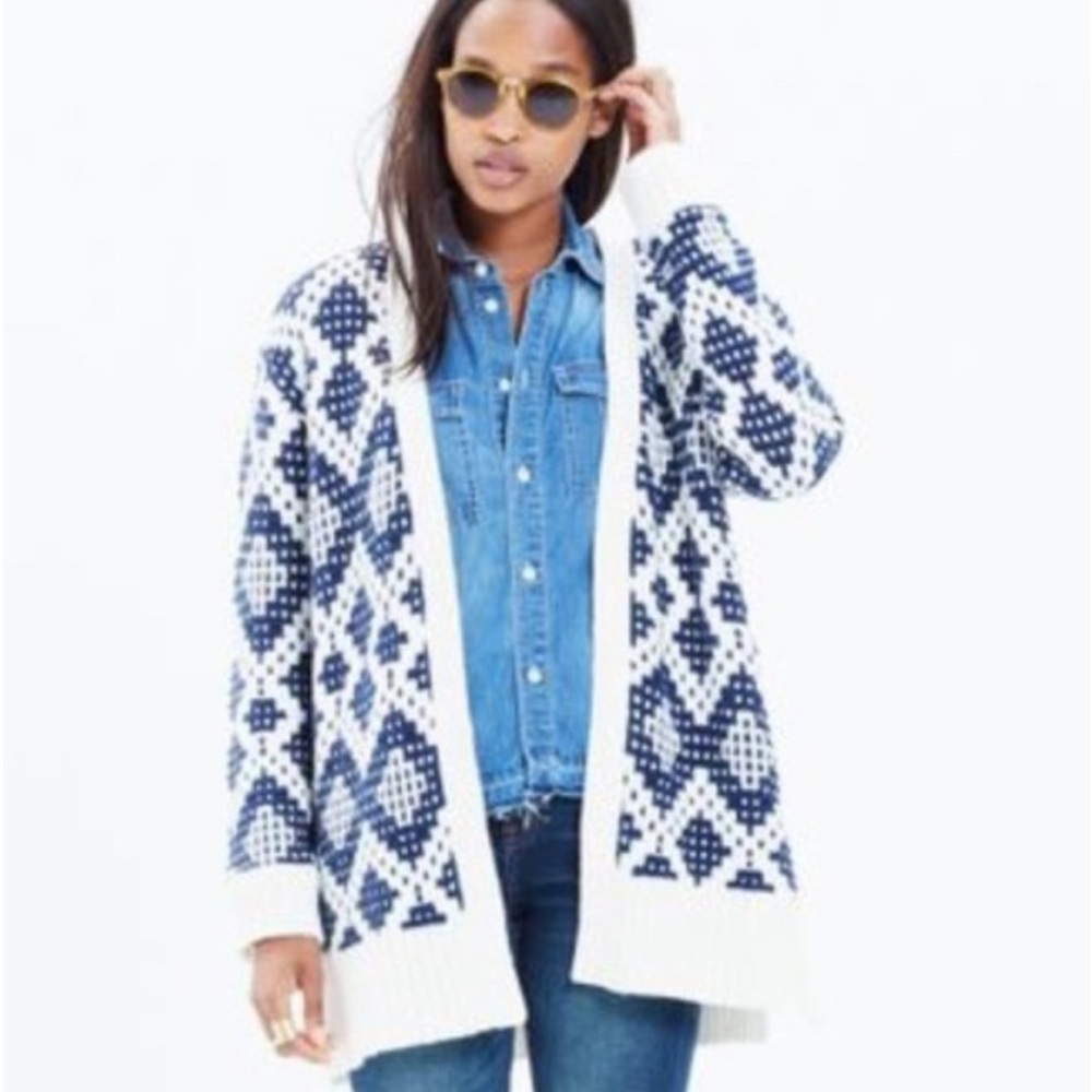 MADEWELL Fair Isle sweater Cardigans SMALL E6033 navy ivory